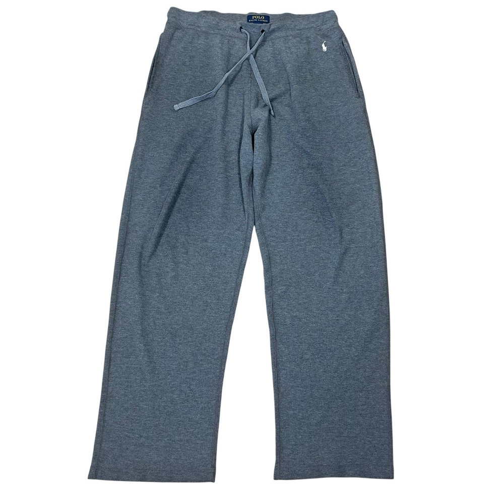 Polo Ralph Lauren Waffle Knit Lounge Pants Mens L Gray Wide Leg Pull-on Pajamas
